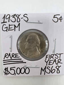 1938-S MS68 RARE 1ST YEAR GEM JEFFERSON NICKEL