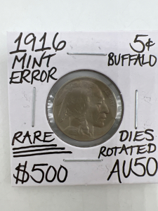 1916 AU50 RARE MINT ERROR BUFFALO NICKEL