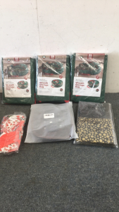 (3) Wreath Storage Bags, Table Cover, Back Brace and Wreath Bow