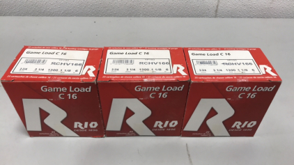 (3) 25 shot boxes of RIO Game Load 16 Guage Shotgun Shells 2-3/4”