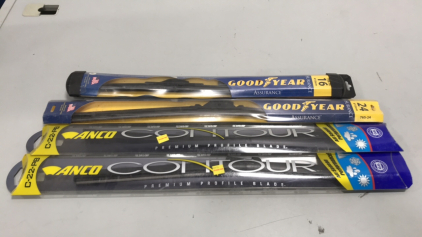 (2) Anco Contour Windshield Wipers C-22-PB, (1) Goodyear Assurance 16, (1) Goodyear Assurance 24 Windshield Wipers