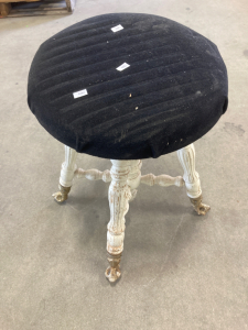 Stool with Black Cushion and Brass Feet