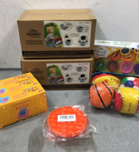 (2) Portable Toddler Potty, 12-Pack Sesame Street Dough, (3) Early Ed. Chinese Device, (2) Fidget Poppers, Pack of Balls