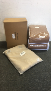 (2) Navine Brown Couch Covers (1) Set Of Blackout Window Drapes (1) Refrigerator Door Replacement Shelf