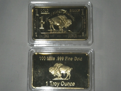 (2) PLATED Buffalo 1 Ounce Gold Layered Bars