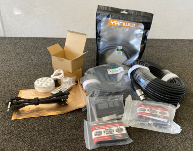 Assorted Audio Cables, Attachments , Garage Door Remotes and More