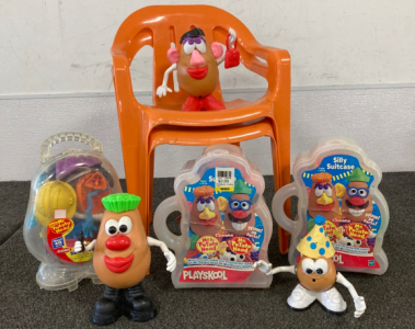 Large Assortment Of Mr. Potato Heads And Silly Suit Cases With Lots Of Pieces To Create Funny Faces