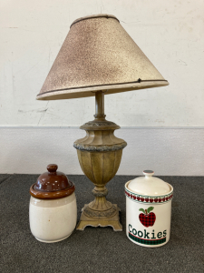 Vintage Lamp And (2) Cookie Jars