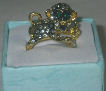 Monkey Ring with Crystals Size 7.5 Marked 925