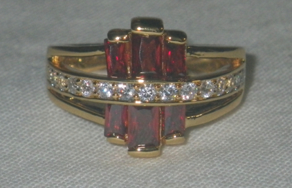 18K Gold PLATED Ring with Garnets Size 6