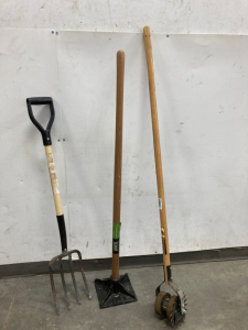 Rotary Edger, Tamper, And Pitchfork