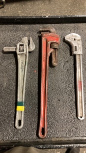 (2) Pipe Wrenches and (1) Crescent Wrench