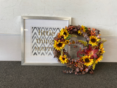 20&rdquo;x 20&rdquo; Little Things Matter Wall Art and Fall Wreath