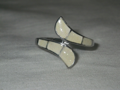 White Opal Silver Tone Bipass Ring Size 8.5