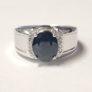 $780 Silver Sapphire(3ct) CZ(0.24ct) Ring