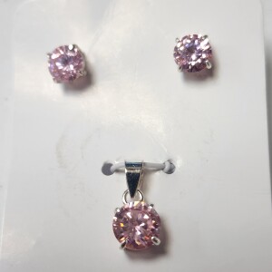 $120 Silver Pink Cz Pendant And Earring Set