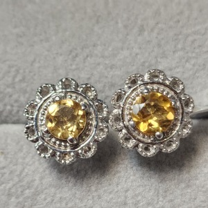 $200 Silver Citrine And Cz Earrings