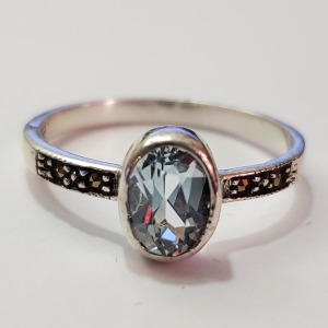 $120 Silver Blue Topaz Marcasite Ring