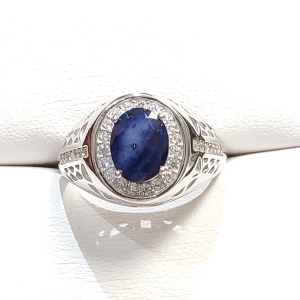 $715 Silver Natural Blue Sapphire(1.85ct) 3 Cz(1ct) Ring