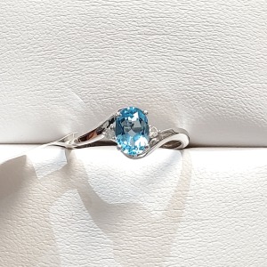 $1140 10K Natural Blue Topaz(1ct) D2 Diamonds (.02Ct, I1-I3, F-G) Ring