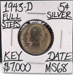 1943 MS68 Full Steps Key Date Silver Nickel