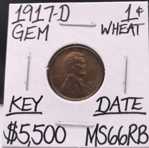 1917-D MS66RB Key Date Gem Wheat Penny