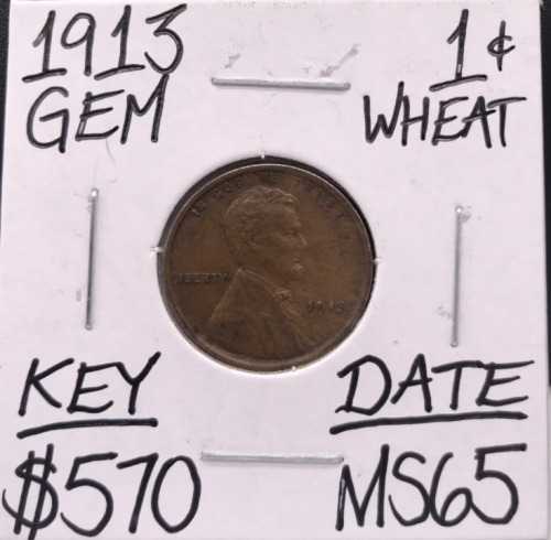 1913 MS65 Key Date Gem Wheat Penny