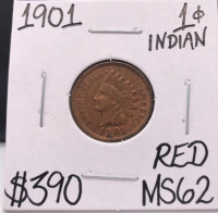 1901 MS62 Red Indian Head Cent Penny