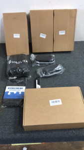 (3) Box of Plastic Champagne Glasses, (2) Glasses Holders, Kitchen Sink Mat and More