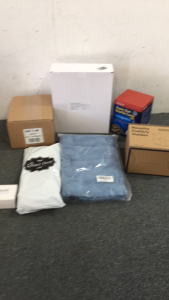 Box of pool toys, 100 Piece all Application Clips, Super Sun Reptile Lamp and More