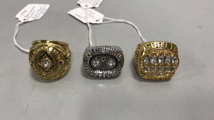 Super Bowl Collectible Rings- San Francisco 49rs Steve Young 1995, Baltimore Colts Johnny Unitas 1958, Pittsburg Steelers Cliff Harris 1976