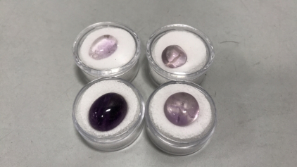 (4) Oval Cabochon Amethist sizes 9.45ct. to 17.50ct. (2) of them are drilled