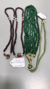 (1) 345 ct. 4 Strand Round Emerald Necklace, (2) Garnet Necklaces w/ Coral and Turquoise Accents
