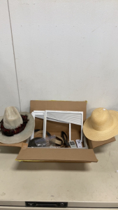 (1) Fethered Hat (1) Weaved Hat (1) Box Of Airconditioner Accessories