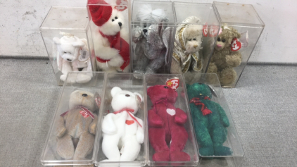 (9) Various Beanie Babies in Cases