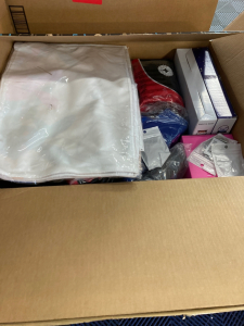 Large Box of Assorted Amazon Items- New items in original Packing- Items may or may not include and are just examples of the following: Toys, Fidget Poppers, Tumblers, Plush, Cups, Betting, Sporting Goods, Kitchenware, crafting, small tools, costume jewel