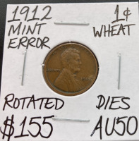 1912 AU50 Mint Error Antique Wheat Penny