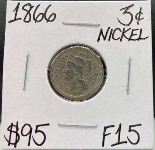 1866 F15 Fine Three Cents Nickel