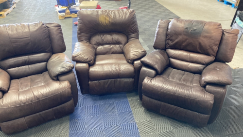 (3) brown leather recliners
