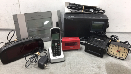 (1) CC Radio, (1) Landline Phone, (5) Plug-in Clocks