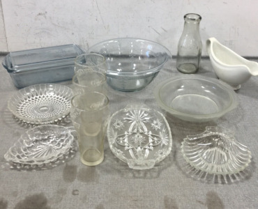 (11) Decorative Glassware, (1) Ceramic Gravyboat