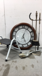 Wall Clock, Fireplace Poker Set, Step Stool