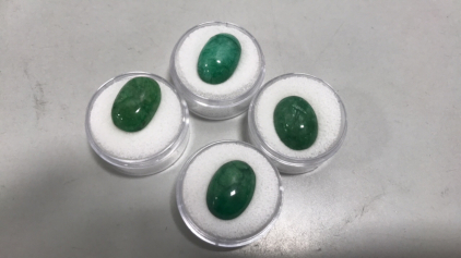 (4) Oval Cabochon Brazilian Emerald Polished 9.4ct. To 13.6ct