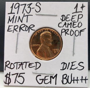 1973-S Mint Error Deep Cameo Proof Penny