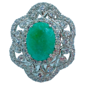$2,675 Value, Sterling Silver Emerald & Diamond Ring
