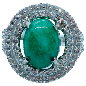$2,485 Value, Sterling Silver Emerald & White Sapphire Ring
