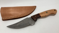 4” Damascus Custom Full Tang Hunting Knife with Leather Sheath