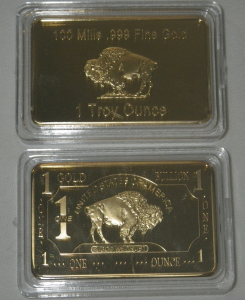 (2) Buffalo Gold PLATED Bars 1 Ounce