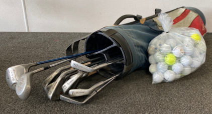 Golf Bag with Clubs and Bag of Golf Balls