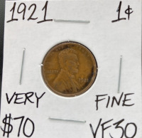 1921 VF30Very Fine Wheat Penny